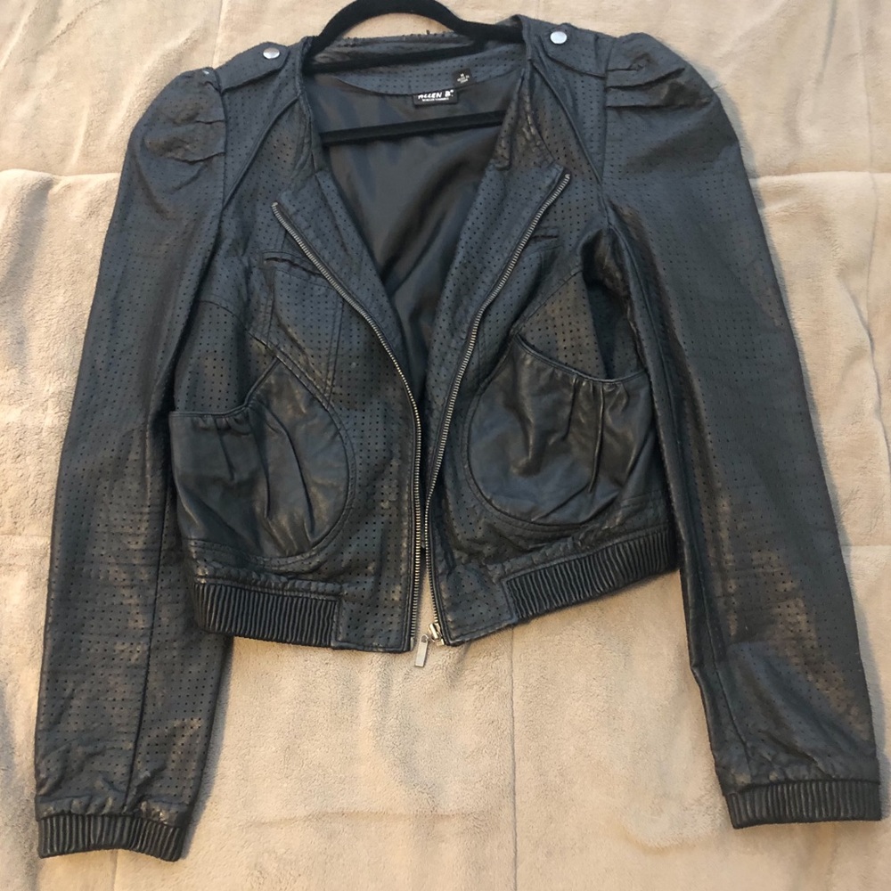 ALLEN B. FAUX BLACK LEATHER JACKET SIZE M